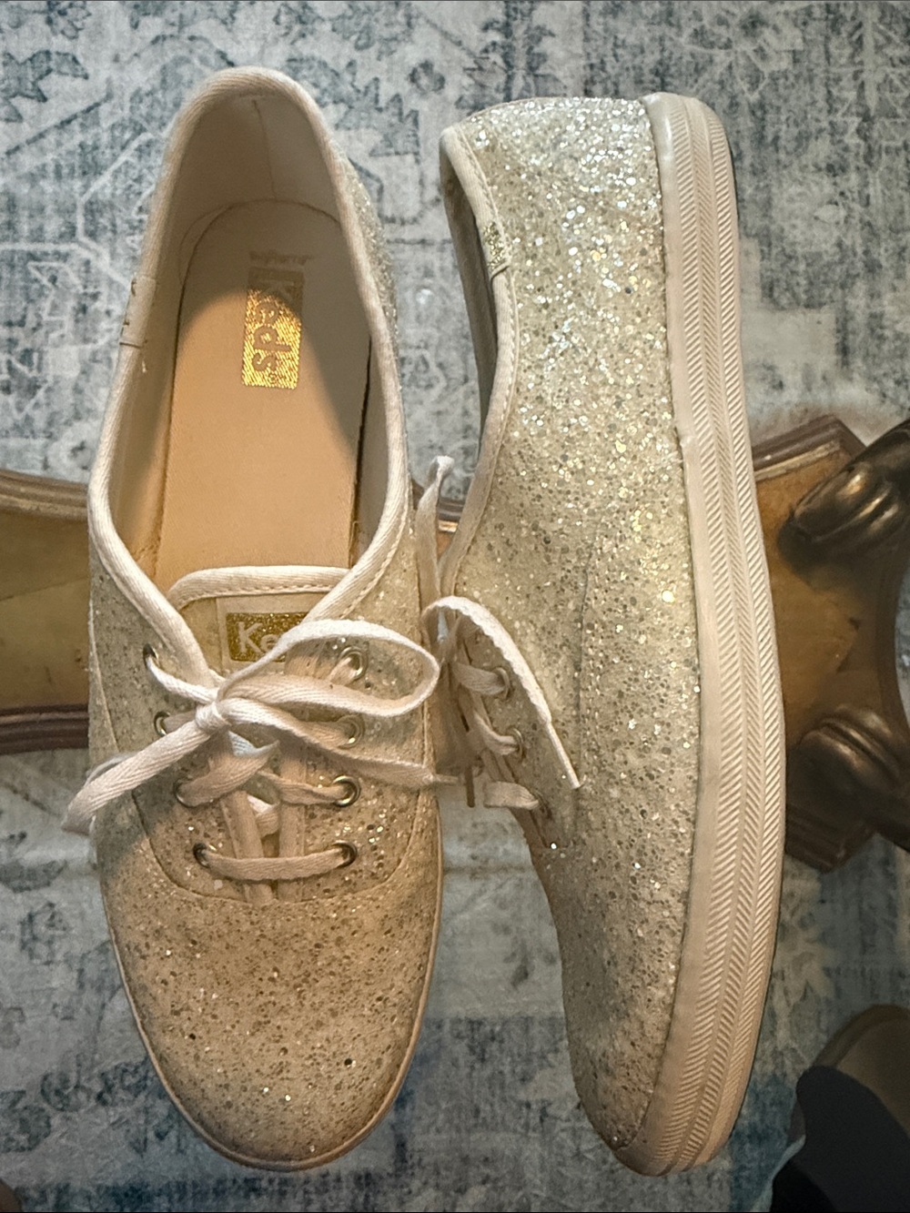 Keds Women’s Glitter Lace-Up Sneakers in Sparkling Champagne